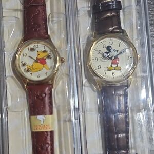Disney Mickey Mouse Brown Leather Men's Watch Set
